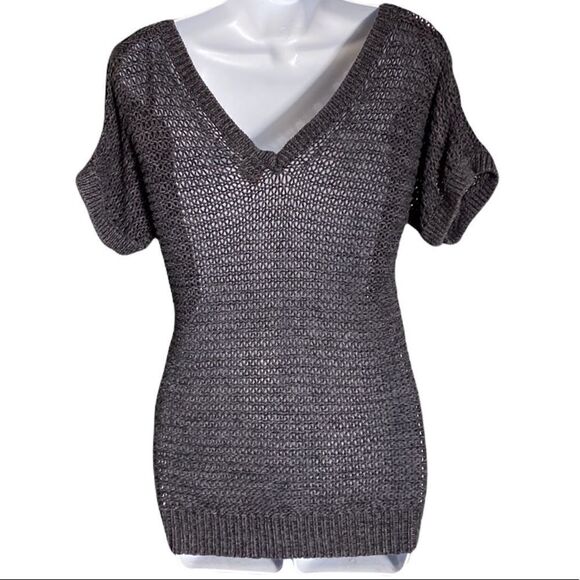 Roxy wide knit charcoal/black short sleeve sweater L - Picture 2 of 4